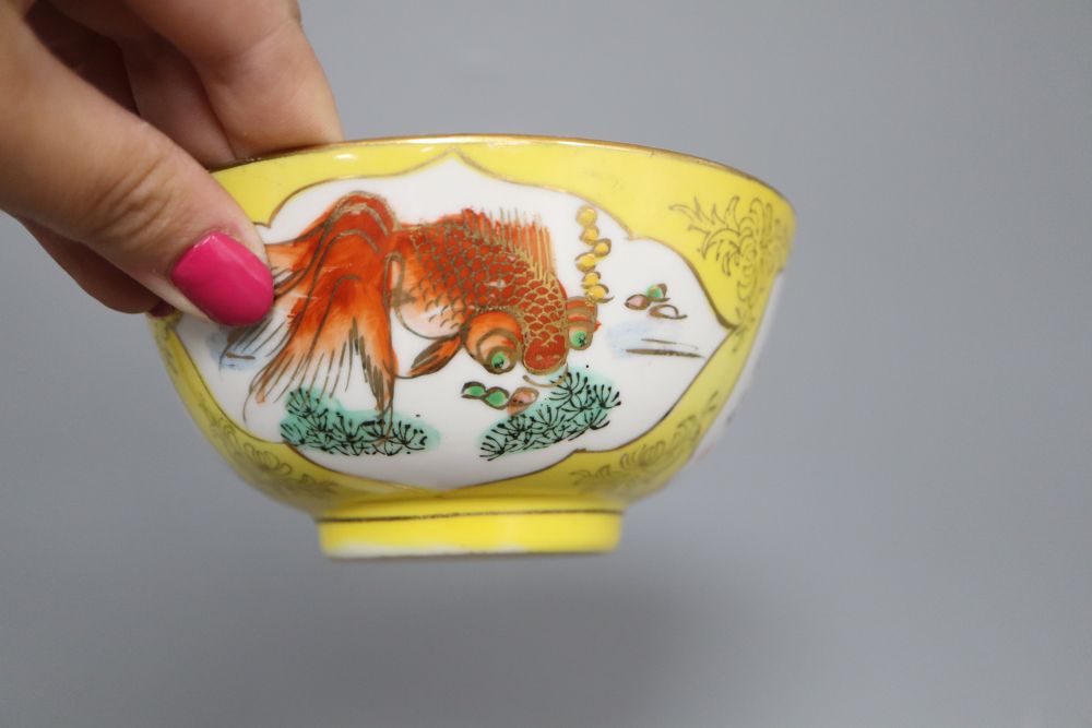 A Chinese enamel porcelain bowl, Daoguang mark and another bowl, various spoons and coral beads